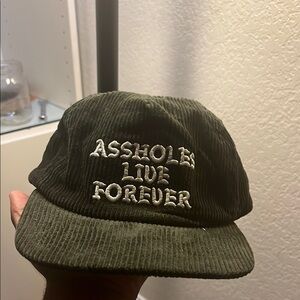 Green Corduroy Cap with Embroidered Text